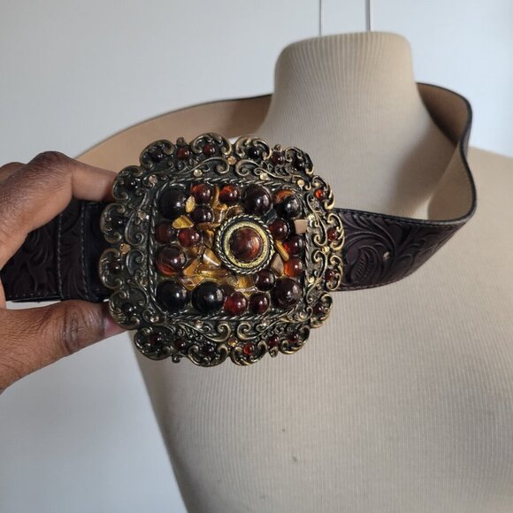 Leatherock Embossed Belt Marbled Embellished Square Buckle (Size: L) - Picture 7 of 13